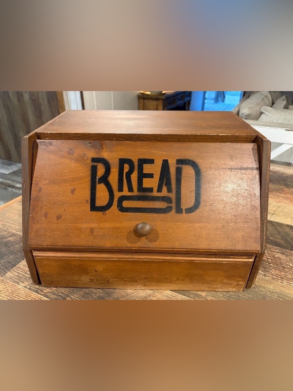Wood Bread Box with Black Stenciled Lettering